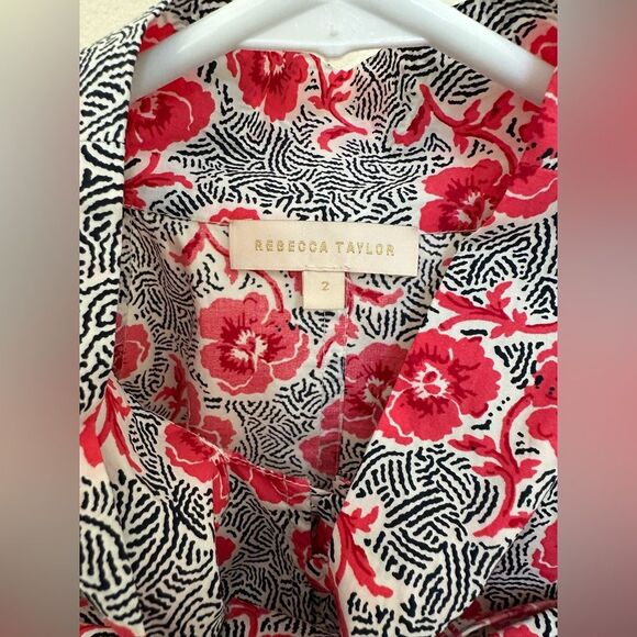 Rebecca Taylor Patterned Blouse Red Floral  2 - Picture 4 of 7